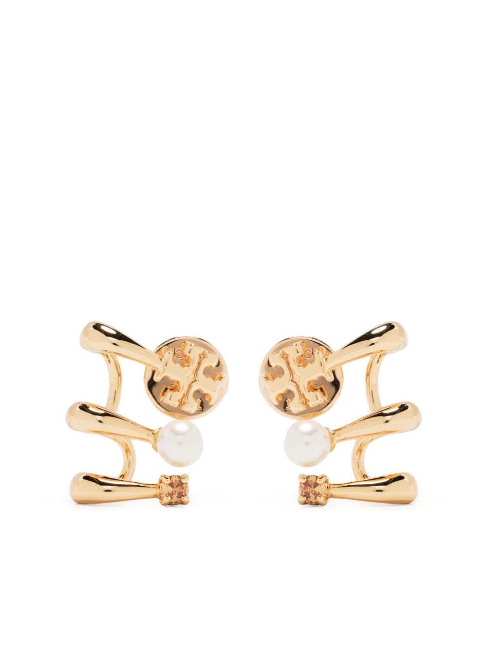 Tory Burch Logo-engraved Earrings In Gold