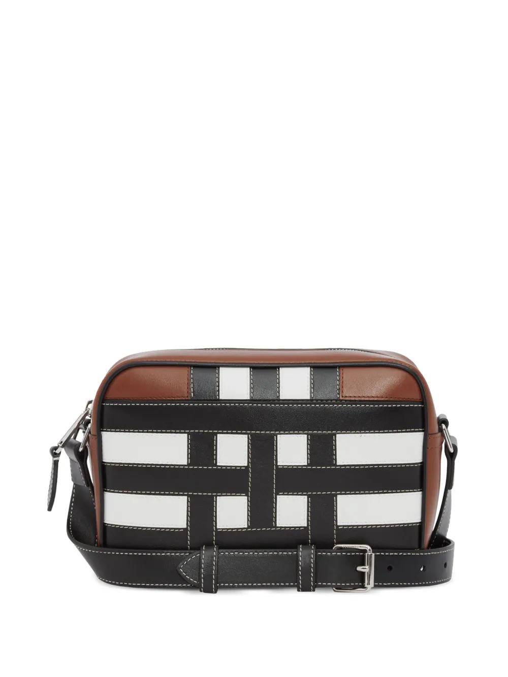 Burberry Check-pattern Leather Crossbody Bag In Brown