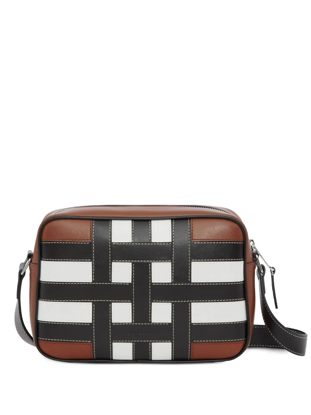 Burberry Check-pattern Leather Crossbody Bag In Brown