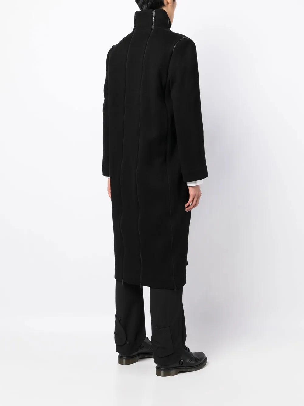 Shop Post Archive Faction Zip-detail Wool Coat In Black