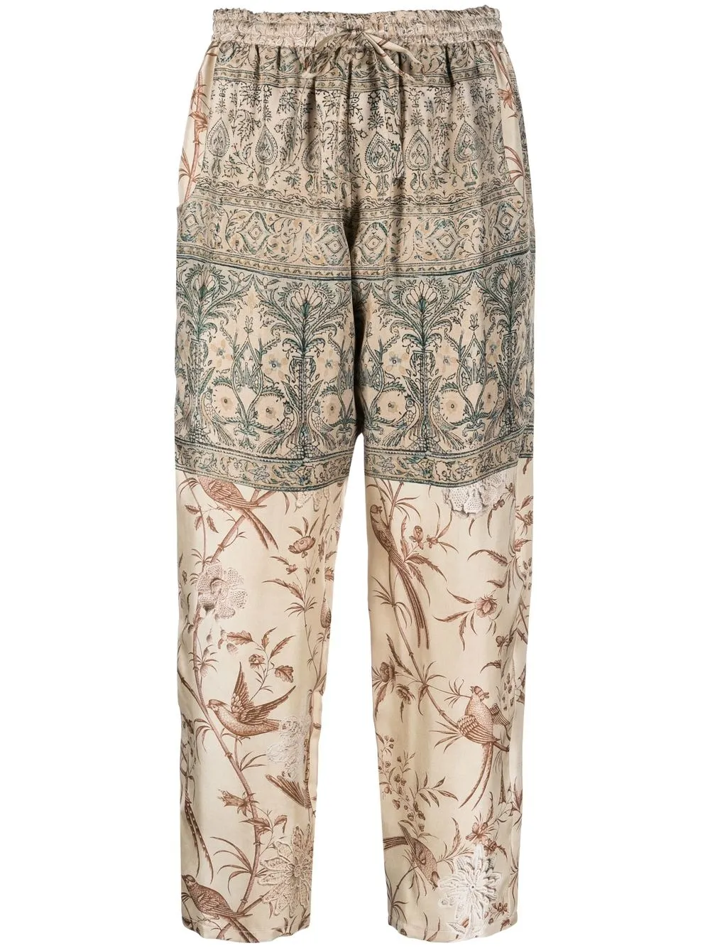 

Pierre-Louis Mascia graphic-print silk cropped trousers - Neutrals