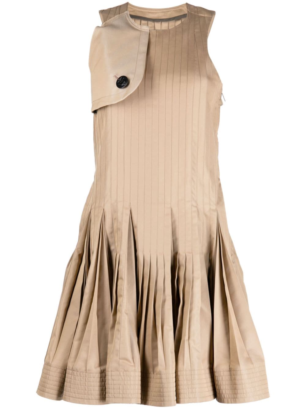 Sacai Panelled Pleated Dress In Beige