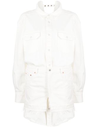 Sacai layered shirt mini dress - White