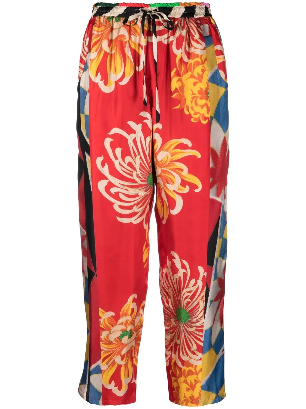 

Pierre-Louis Mascia graphic-print silk cropped trousers - Red