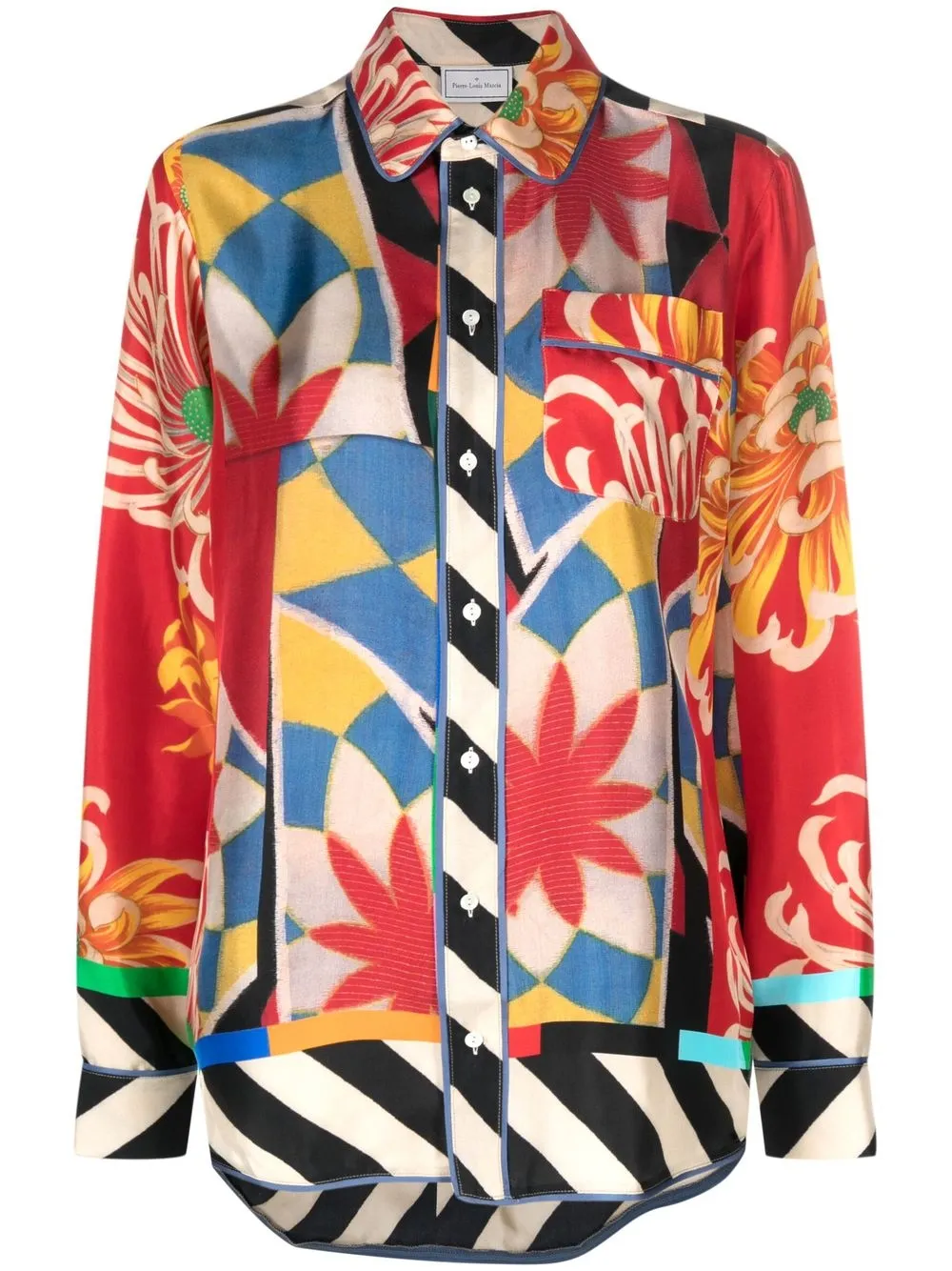 

Pierre-Louis Mascia Aloe mix-print silk shirt - Red
