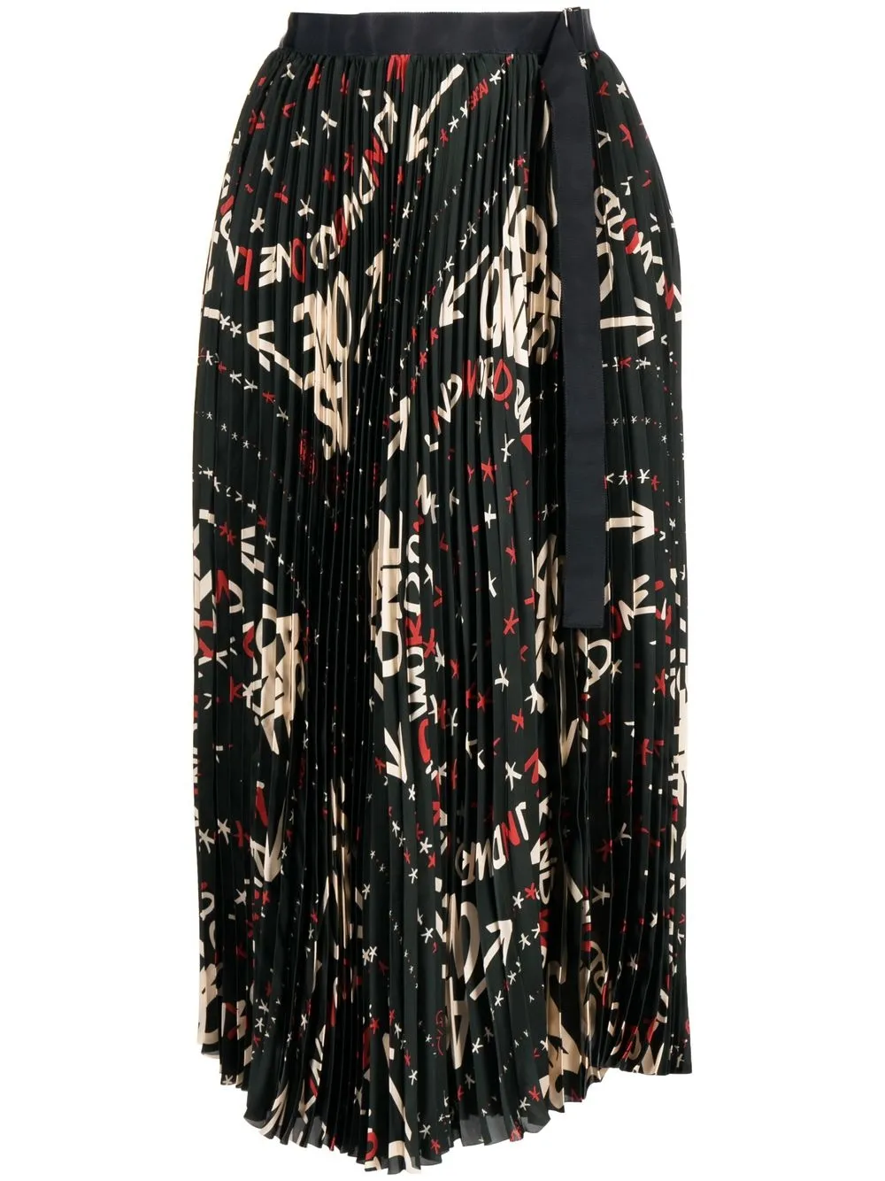 Shop Sacai Graphic-print Pleated Midi Skirt In Green