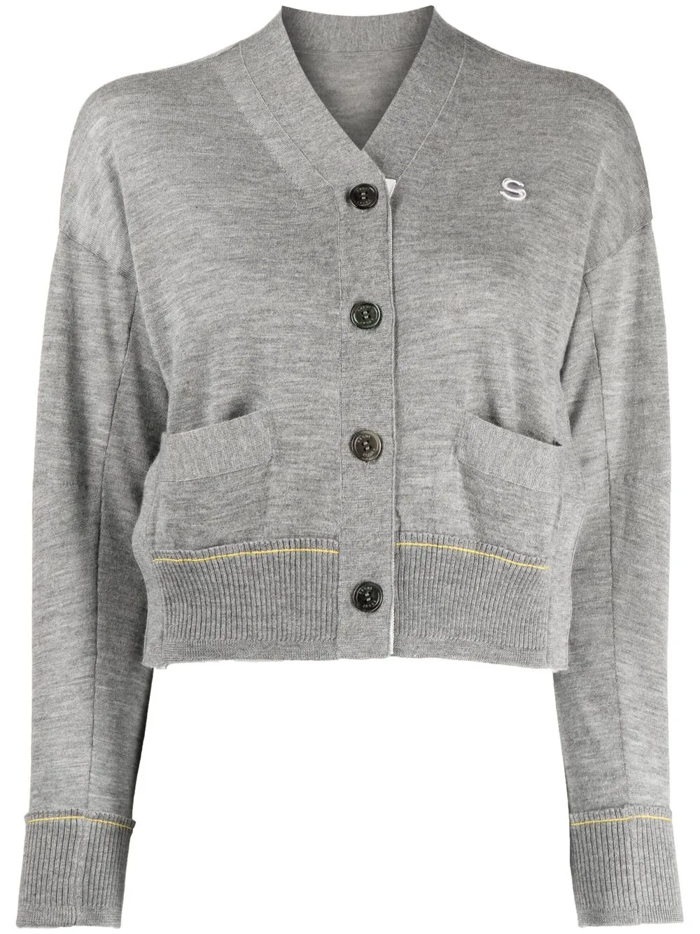 

sacai logo-patch panelled crop cardigan - Grey