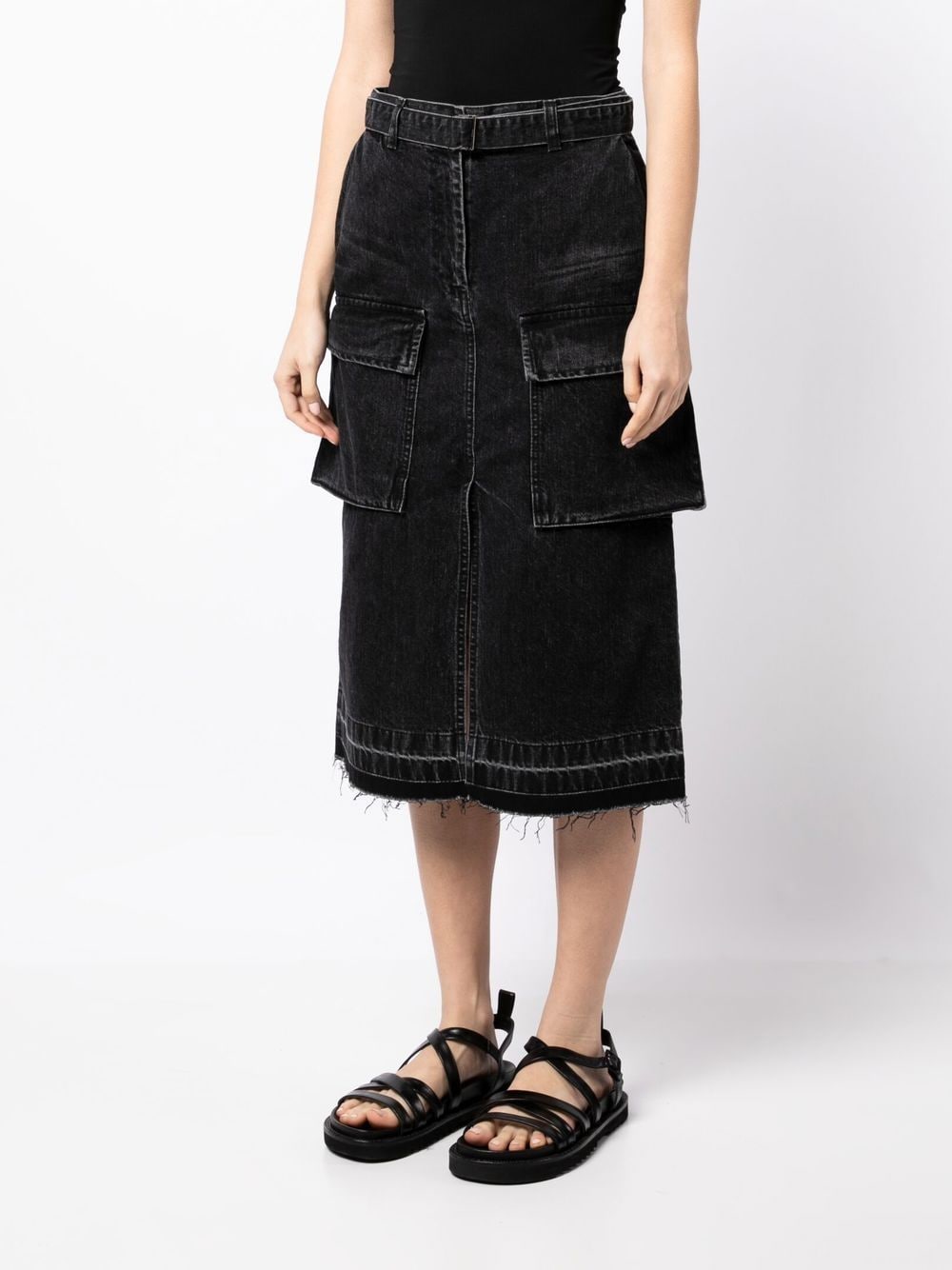 Shop Sacai Cargo-pocket Denim Skirt In Black