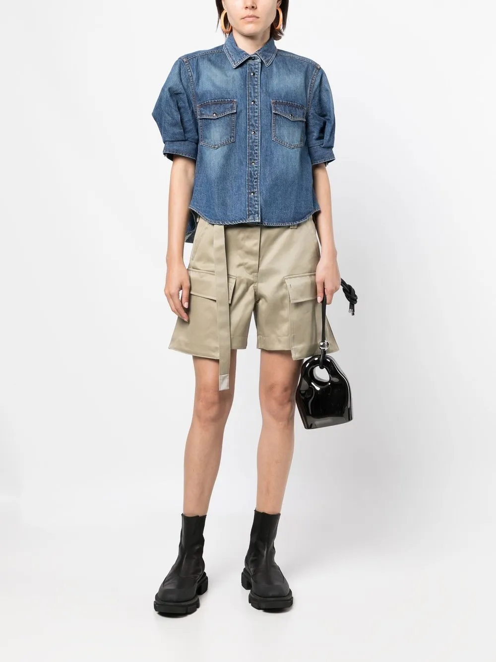 

sacai short puff-sleeves denim shirt - Blue