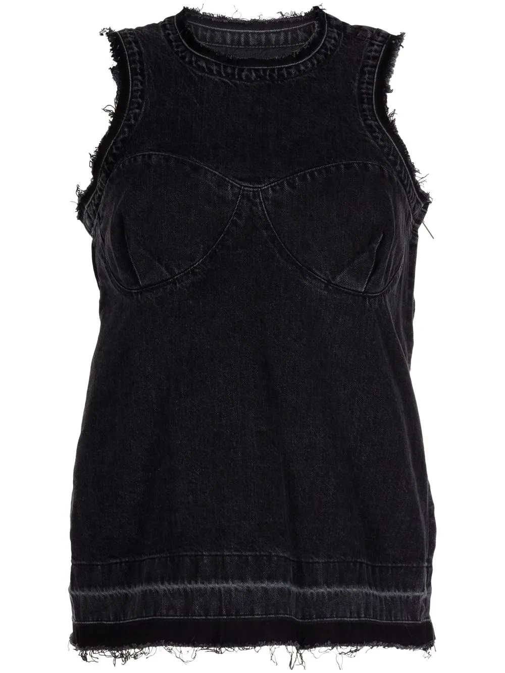 

sacai raw-trim denim tank top - Black