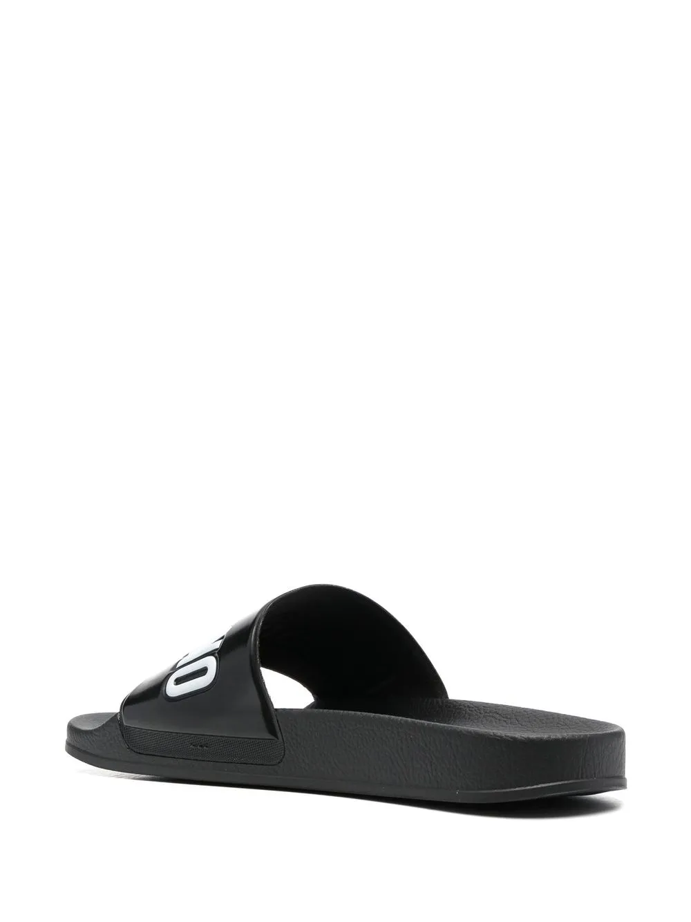 Shop Moschino Embossed-logo Slides In Black