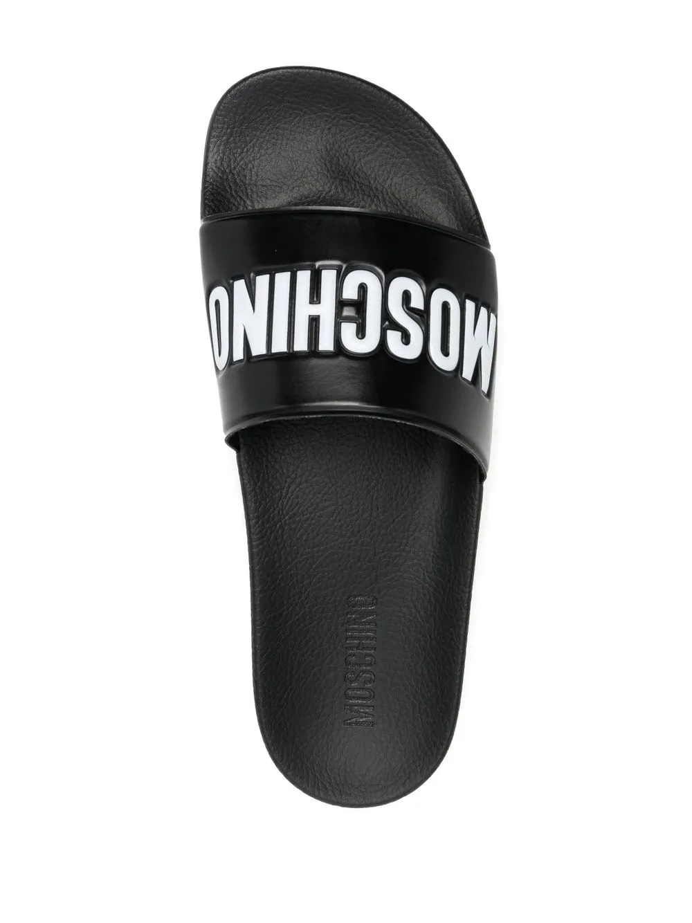 Shop Moschino Embossed-logo Slides In Black