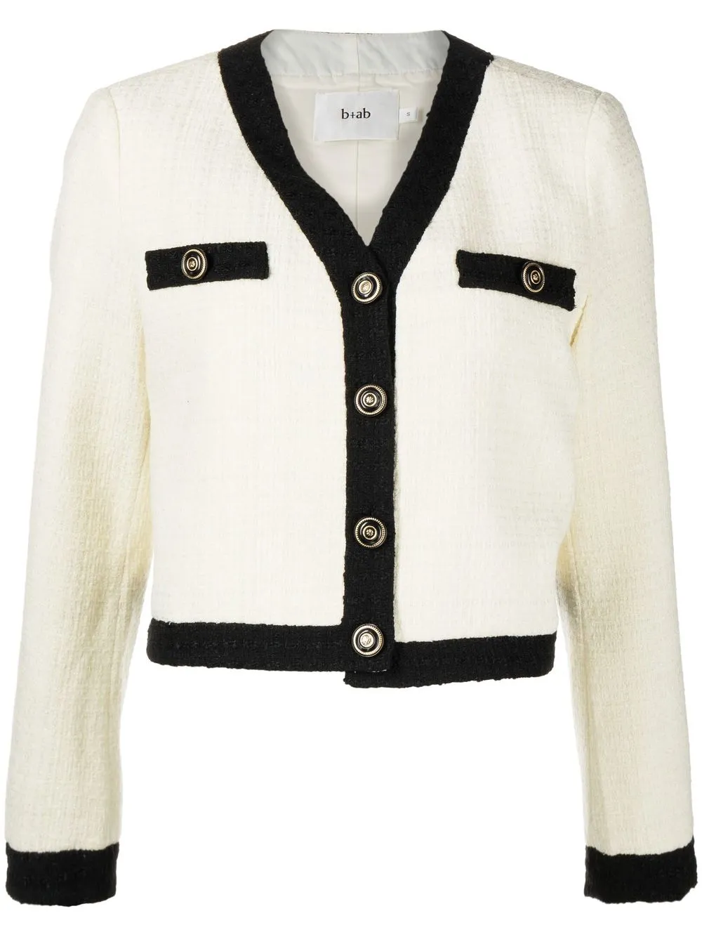 

b+ab contrasting-trim tweed jacket - White