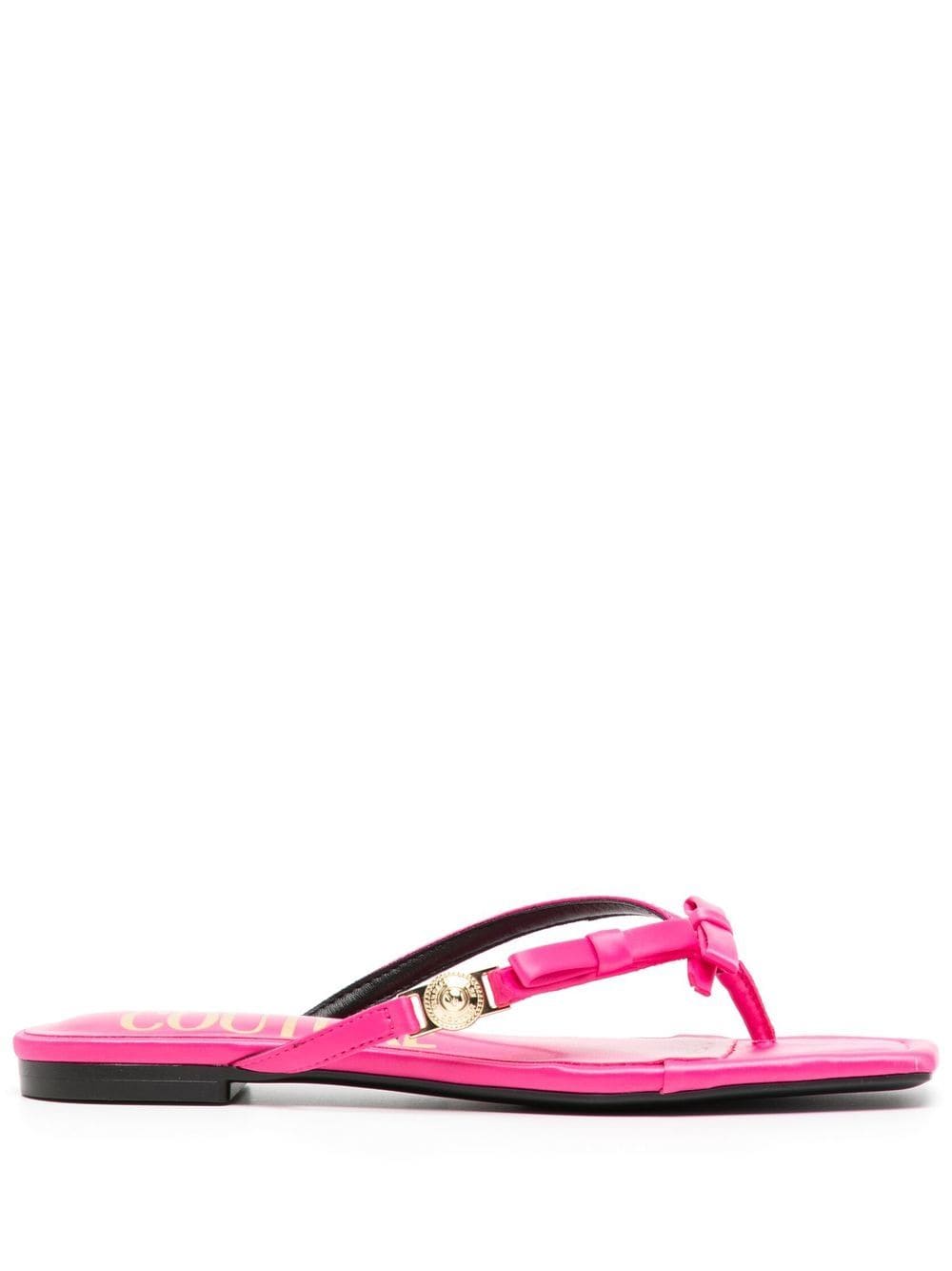 Versace Jeans Couture Satin Square-toe Flip Flops In Pink