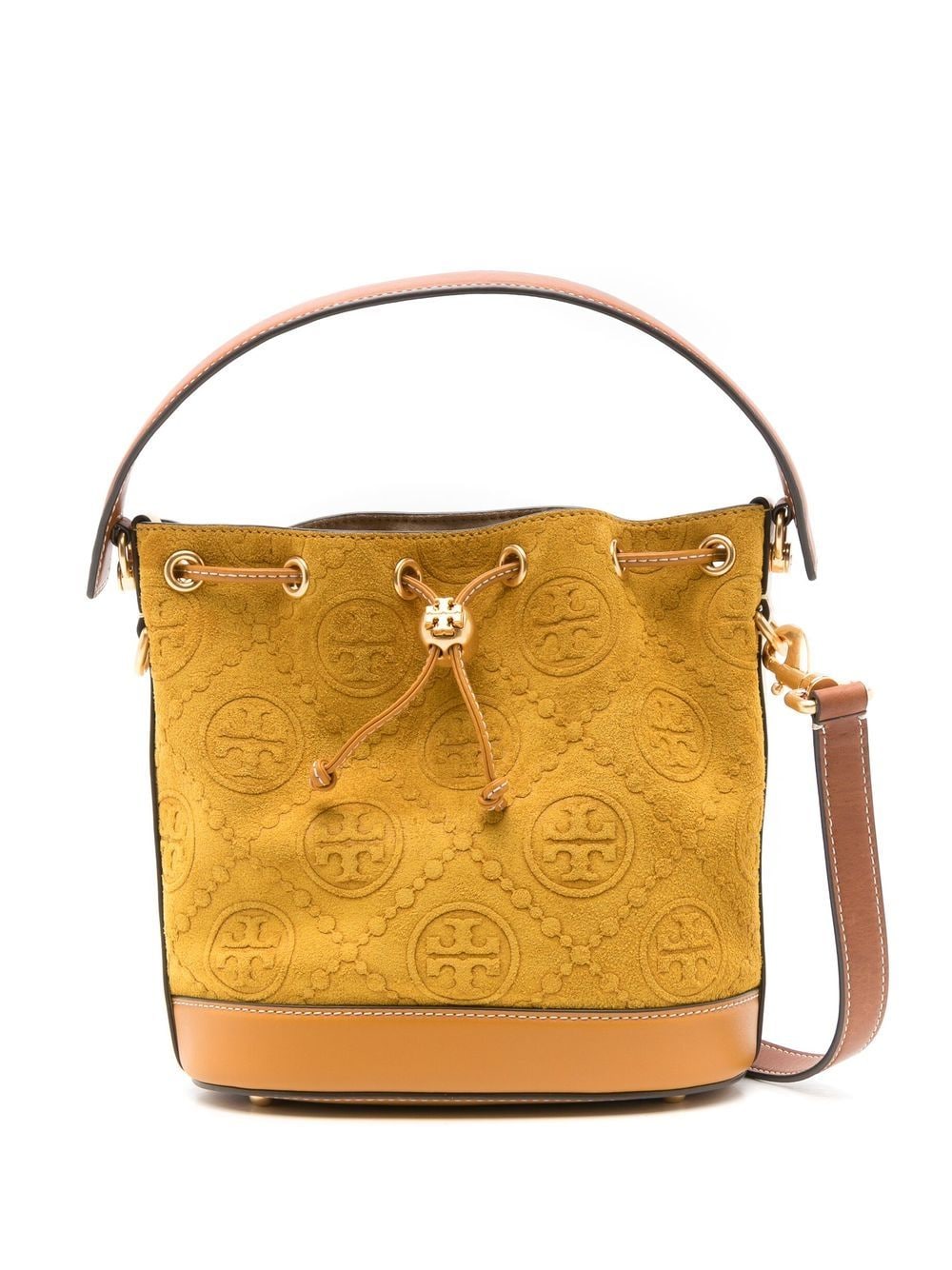 Tory Burch T Monogram Embossed Bucket Bag In Yellow