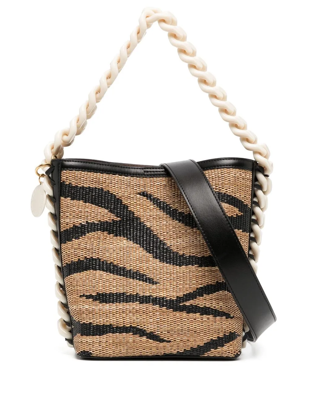 

Stella McCartney tiger-print raffia bucket bag - Brown