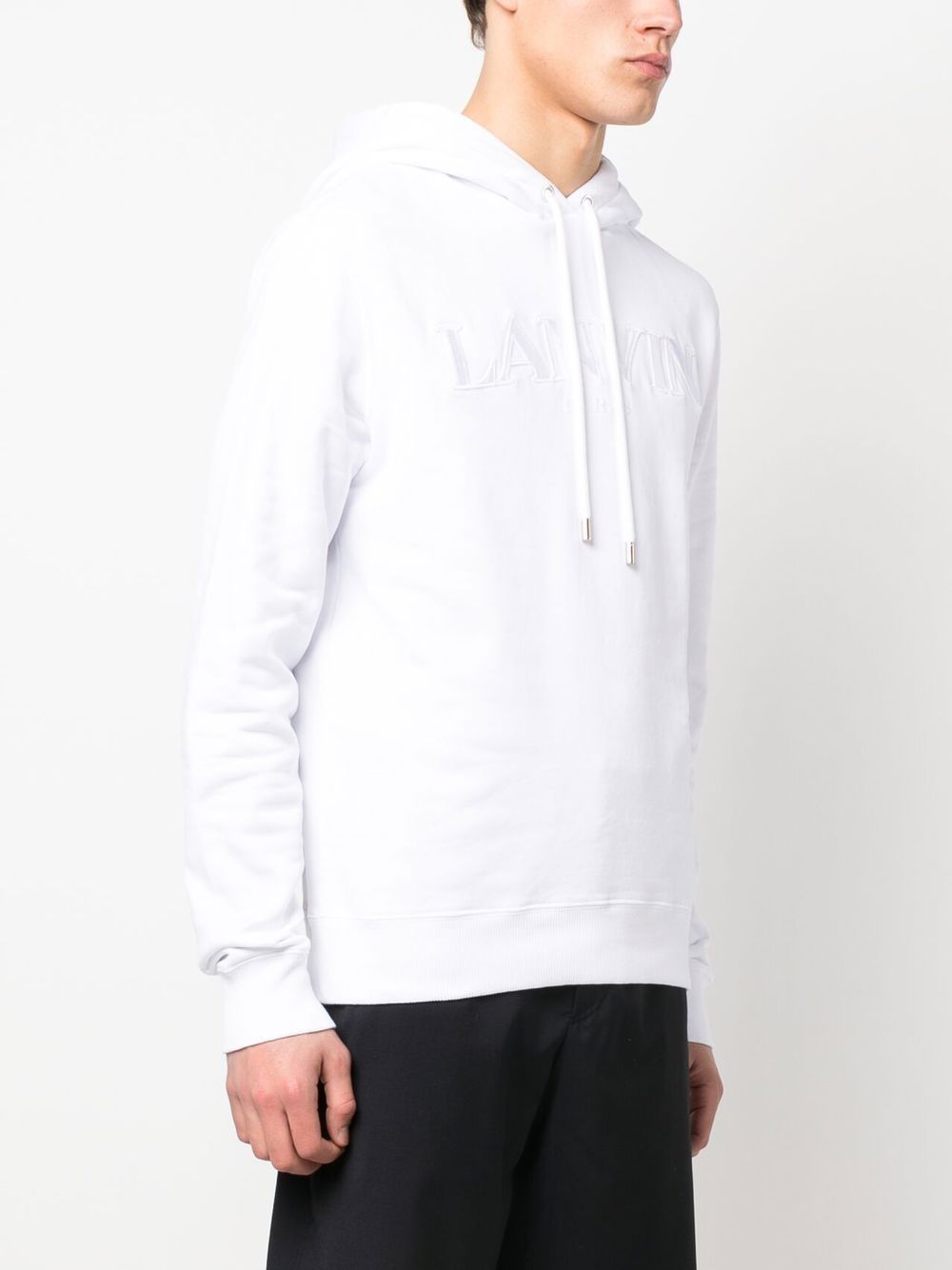 Shop Lanvin Logo-embroidered Cotton Hoodie In White