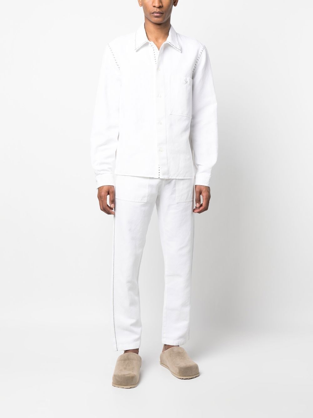 Shop Nick Fouquet Embroidered Long-sleeved Shirt In 白色