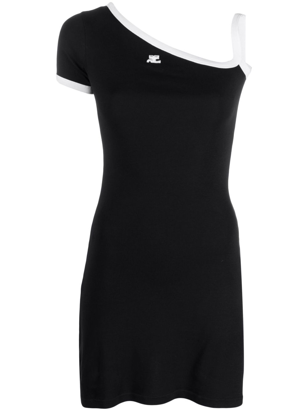 COURRÈGES EMBROIDERED-LOGO ASYMMETRIC SHORT DRESS