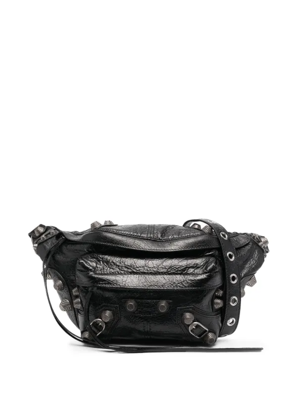 Le Cagole Embellished Leather Belt Bag in Grey - Balenciaga