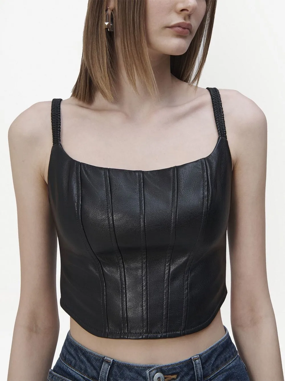Jonathan Simkhai Standard Dune Stretch Vegan Leather Corset Top In Black