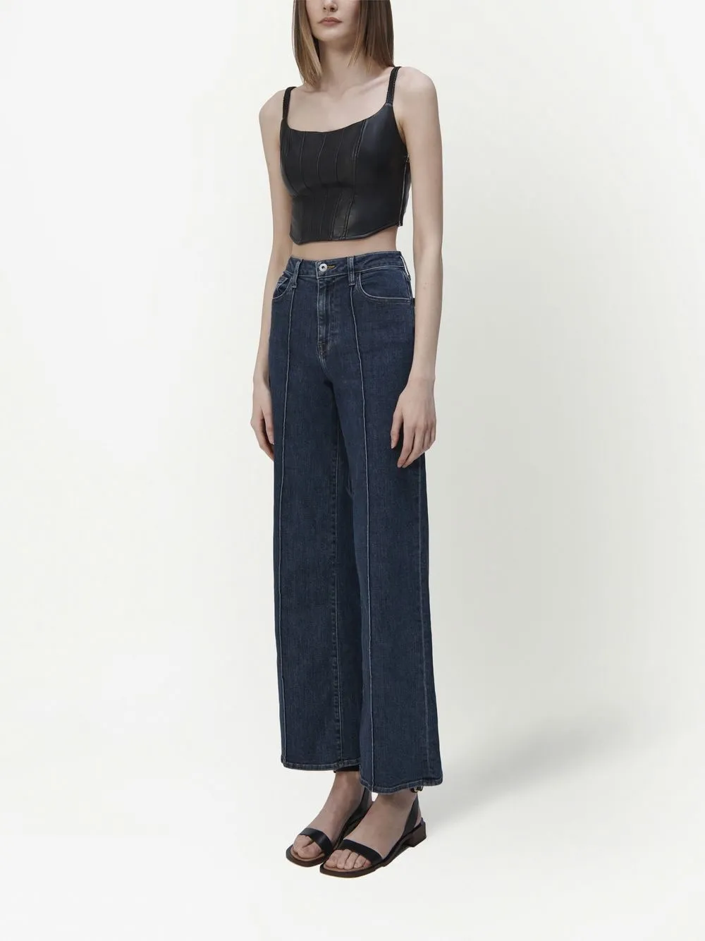 Jonathan Simkhai Standard Dune Stretch Vegan Leather Corset Top In Black