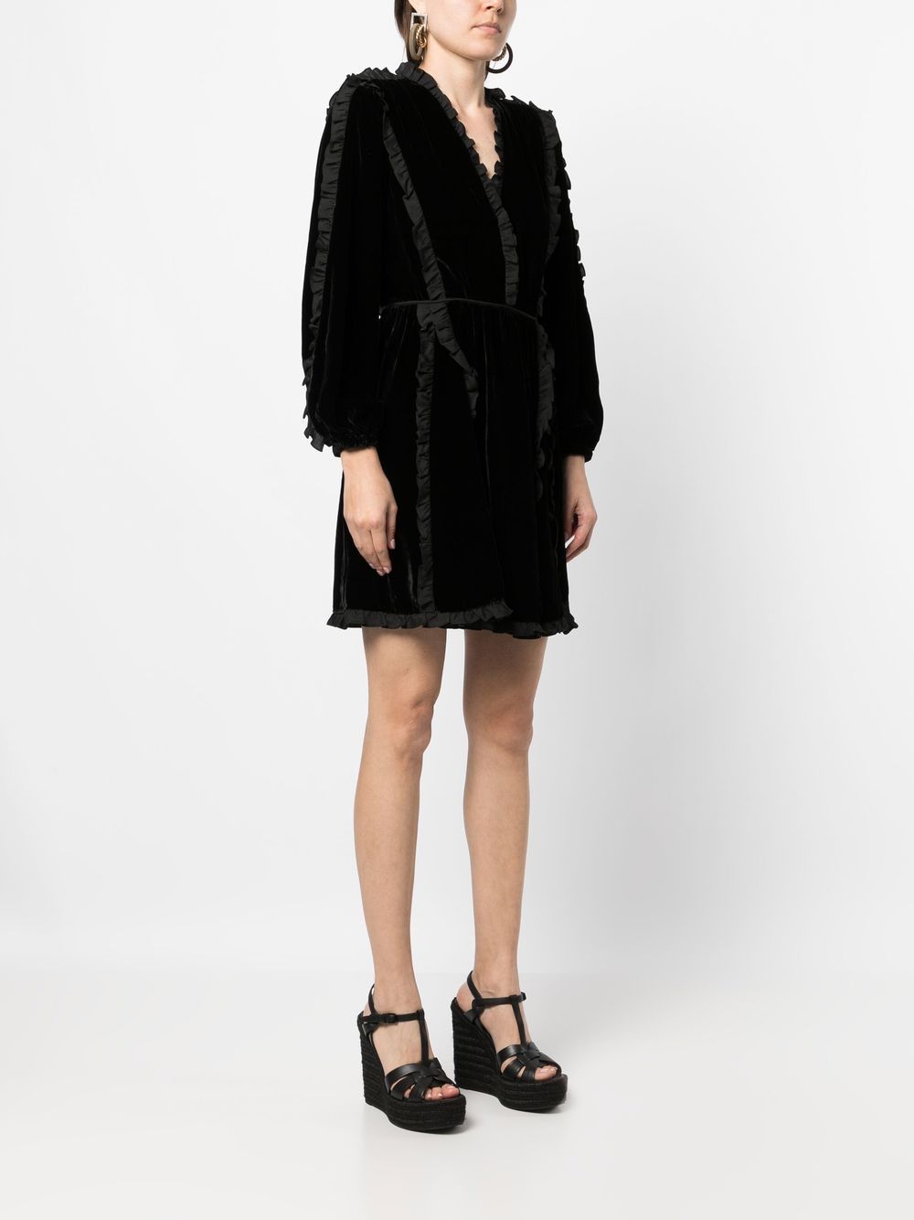 Shop Ulla Johnson Ruffle-trim Mini Dress In Black