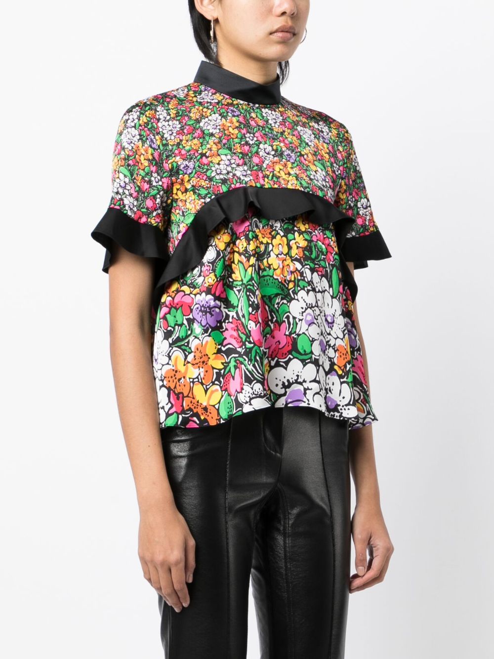 Sacai floral-print high-neck Ruffled Blouse - Farfetch