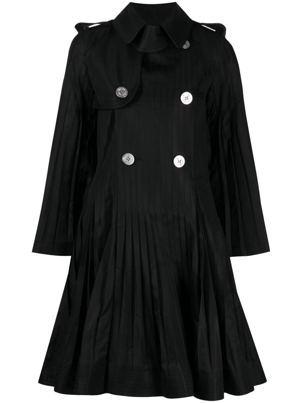 Sacai Double-breasted Peplum Coat In Black