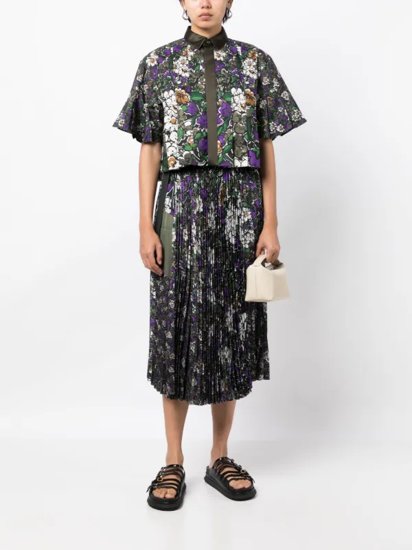 Sacai floral-print Pleated Cropped Shirt - Farfetch