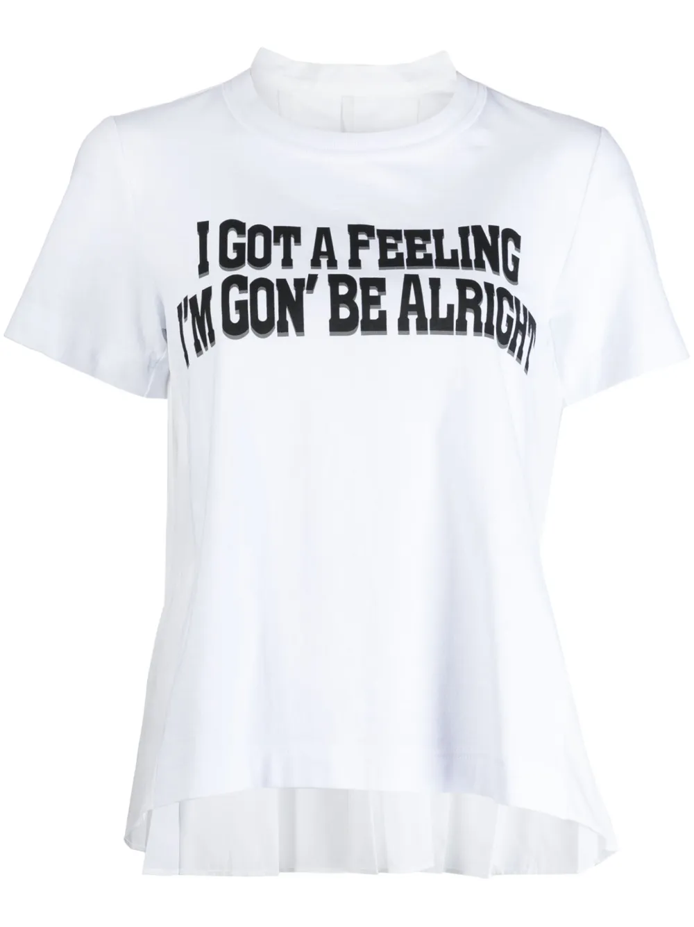 Sacai Slogan-print Pleated T-shirt In Weiss