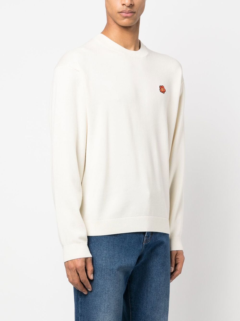 Shop Kenzo Flower-patch Crew-neck Sweatshirt In White