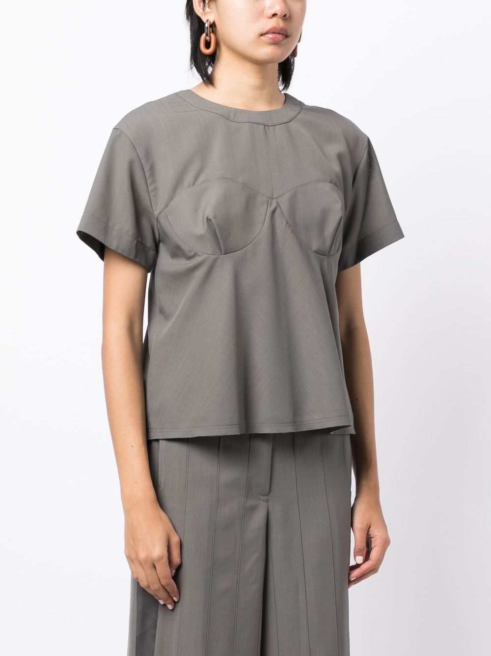 Shop Sacai Cup-stitched Short-sleeve Top In 绿色