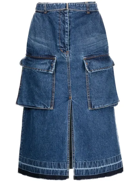 sacai cargo-pocket denim skirt