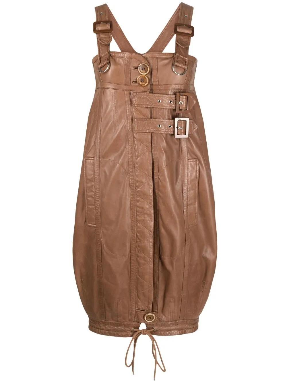 

Christian Dior 2005 pre-owned empire-line leather dress - Brown