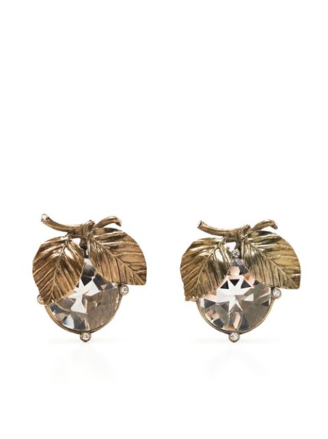 Christian Dior - pre-owned crystal leaves clip-on earrings