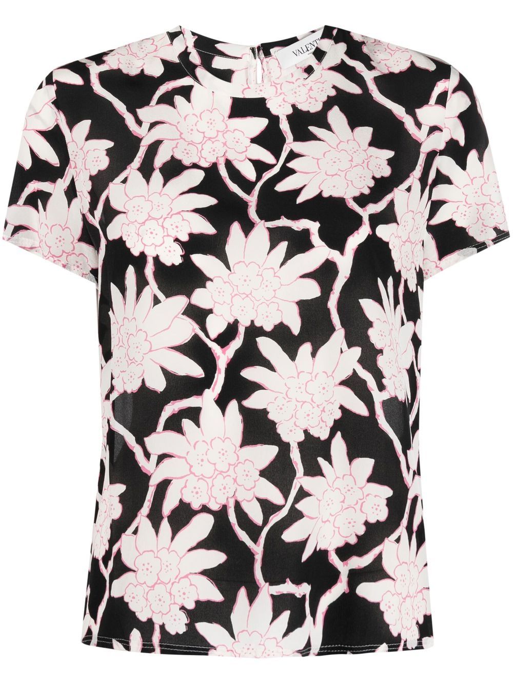 Pre-owned Valentino 2000s Floral-print Top In Black