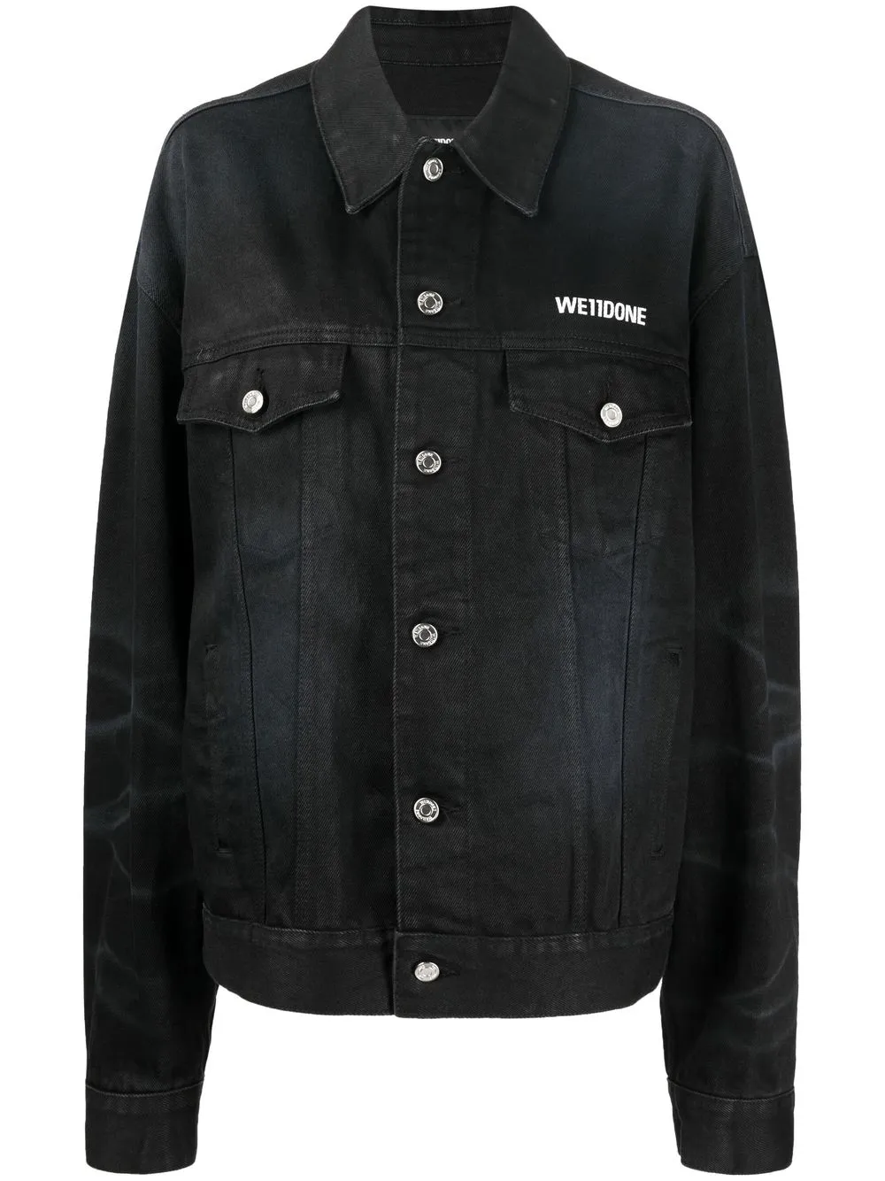 

We11done logo-print denim jacket - Black