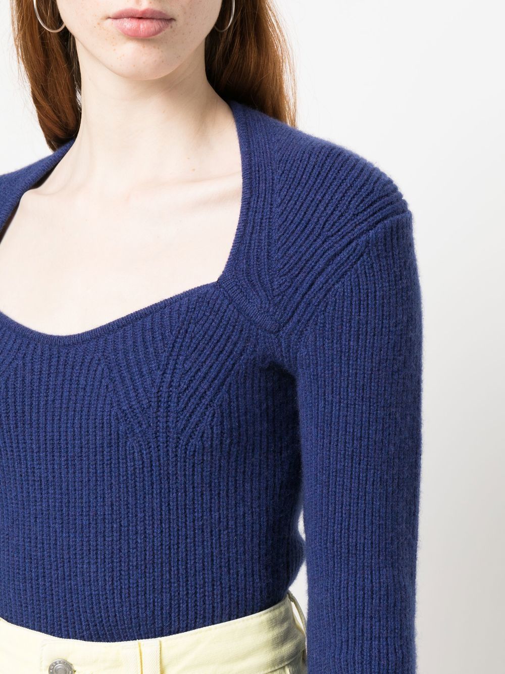 Shop Isabel Marant Square-neck Knitted Jumper In Blue