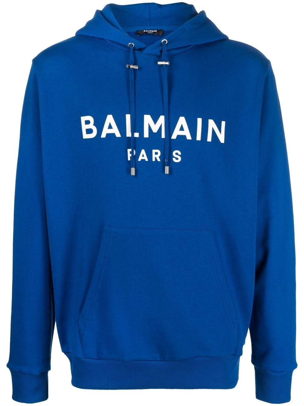 Balmain Logo-print Drawstring Hoodie In Ser Bleu Électrique Blanc ...