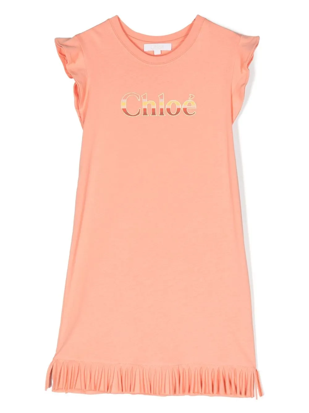 

Chloé Kids vestido estilo playera con logo estampado - Naranja