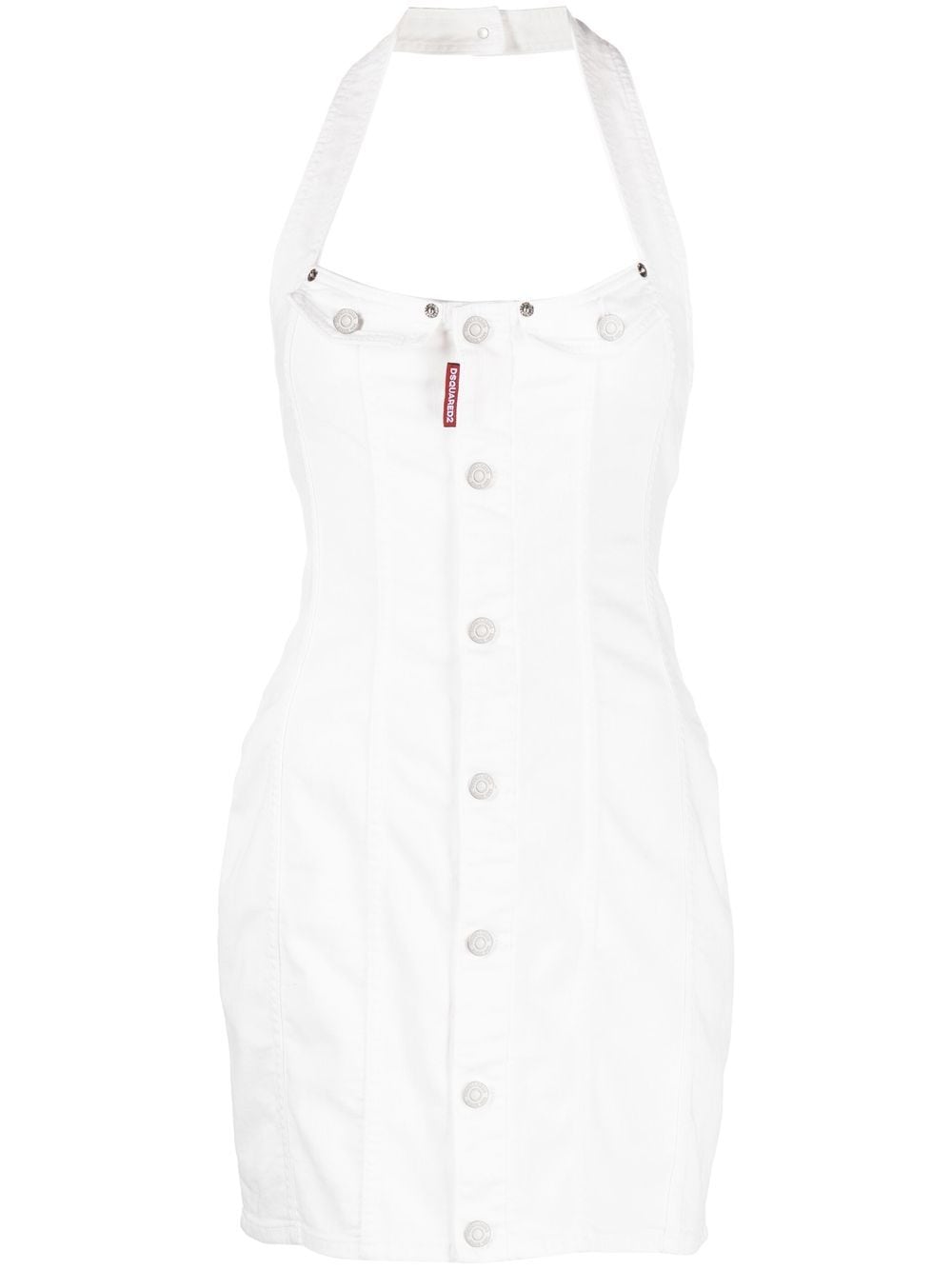 Shop Dsquared2 Halterneck Denim Dress In White