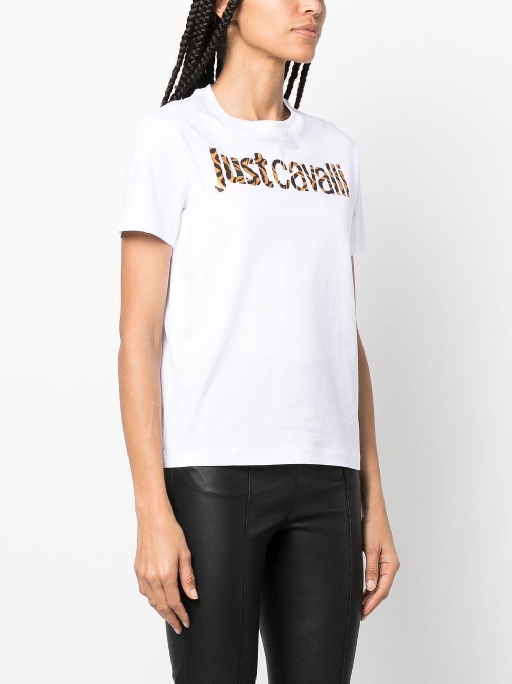 Shop Just Cavalli Animal-print-logo T-shirt In White