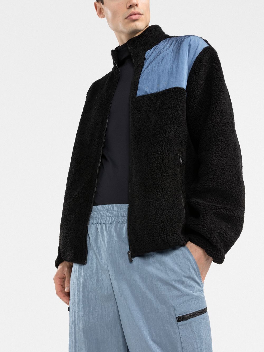 Shop There Was One Chest-pocket Sherpa Track Jacket In Black