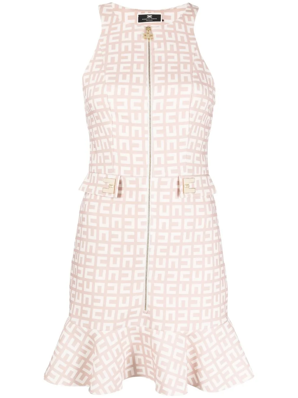 

Elisabetta Franchi Maze-pattern ruffled dress - Neutrals