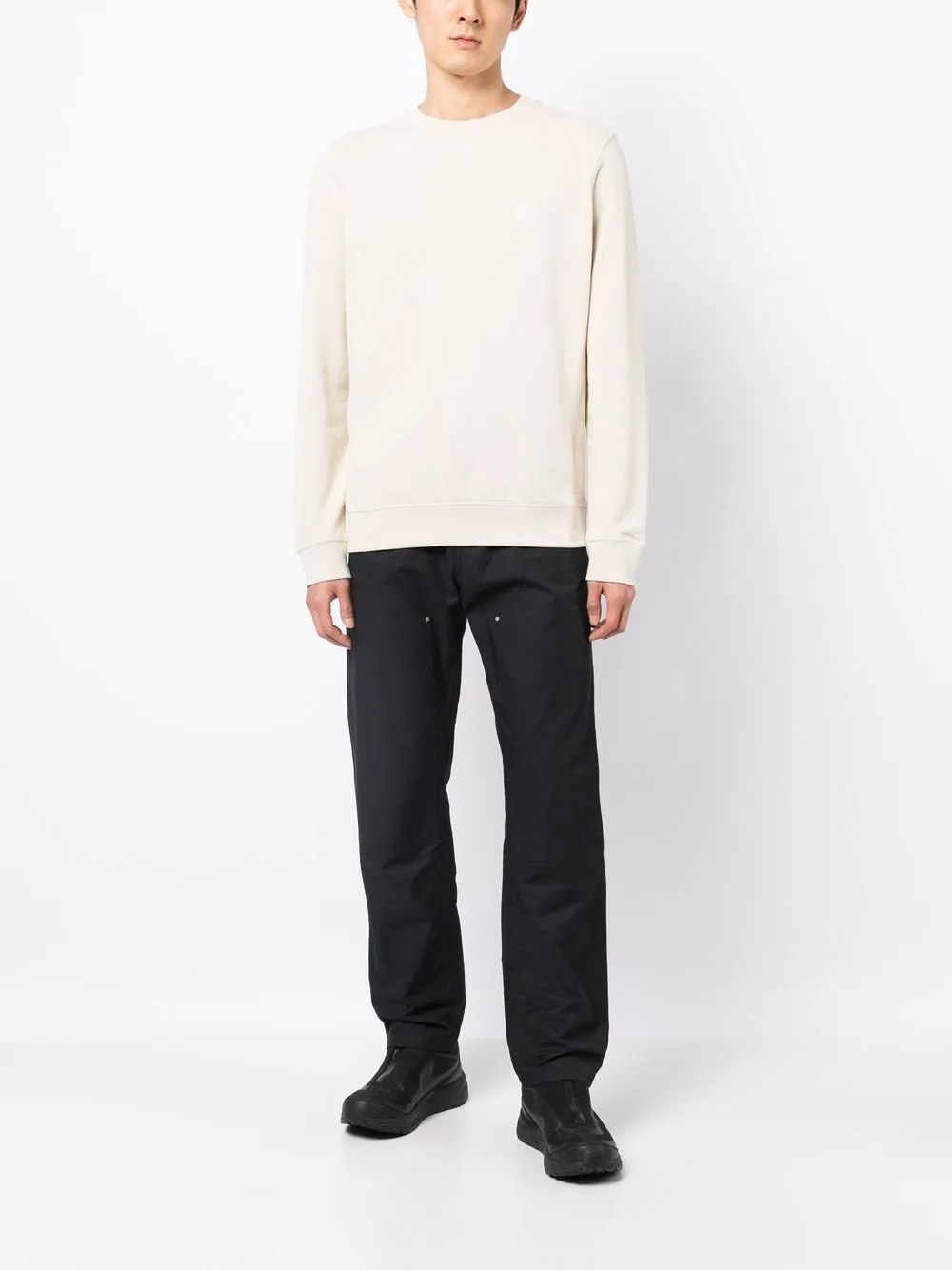 BOSS Sweater met logopatch - Wit
