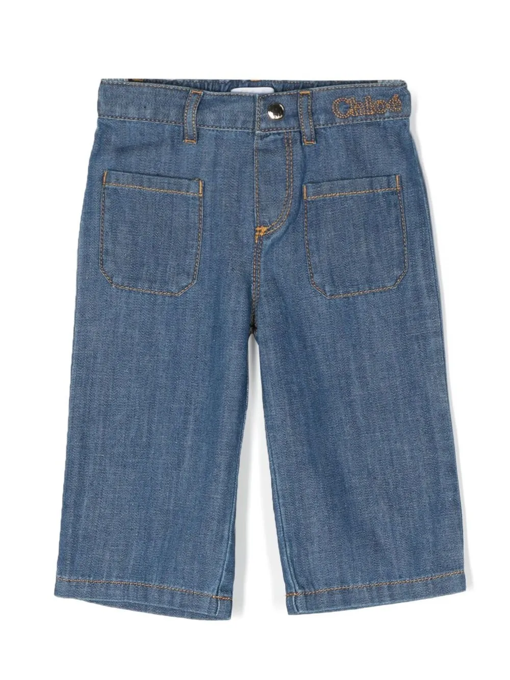 Chloé Babies' Embroidered-logo Waistband Jeans In Blue