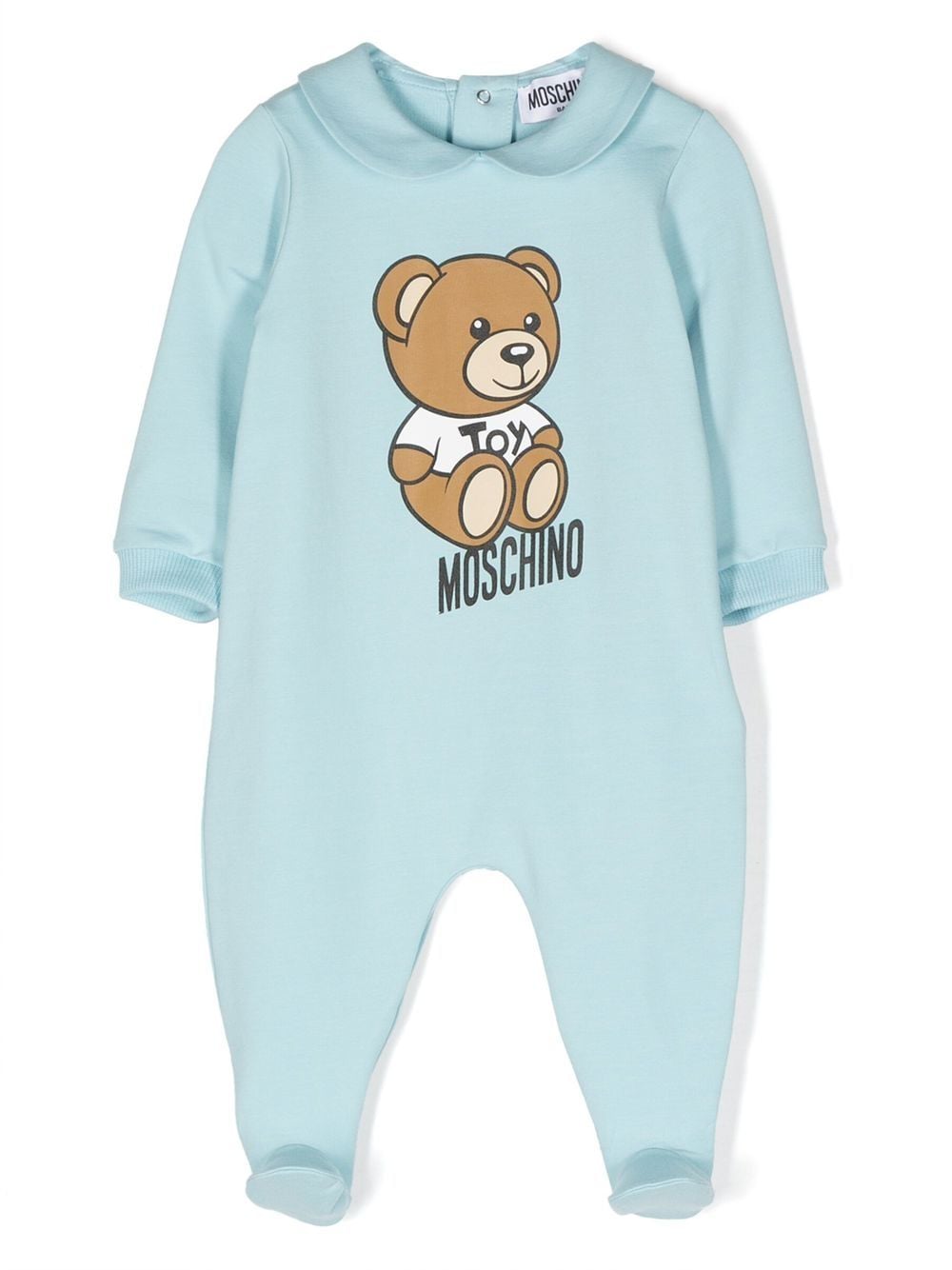 Moschino Babies' Teddy Bear Cotton Pajamas In Celeste