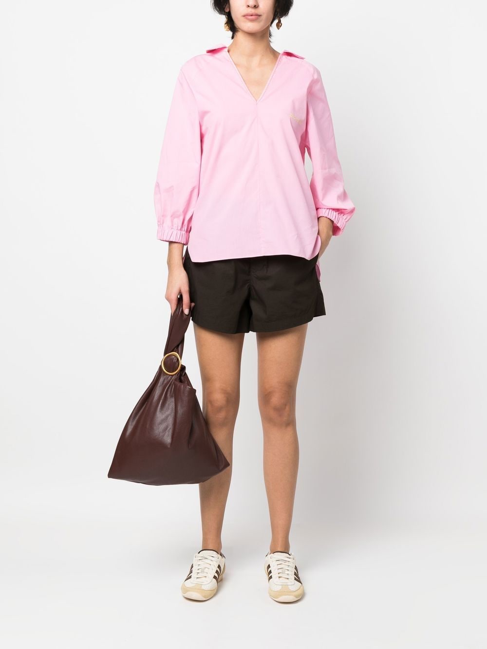 Shop Marni Roll-sleeve V-neck Shirt In Pink