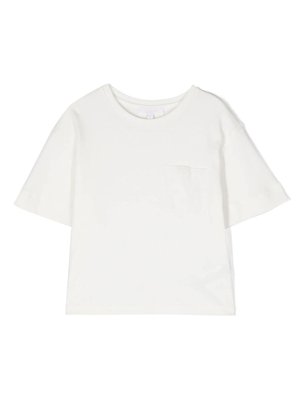 Chloé Kids' Embroidered-pocket Detail T-shirt In White